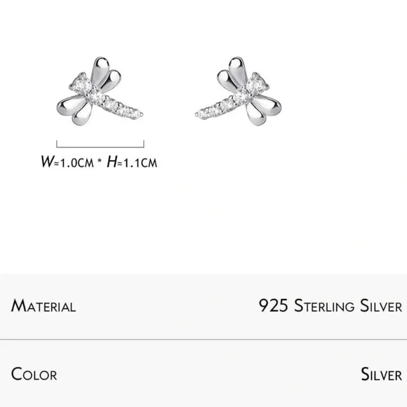 925 Sterling Silver Rhinestone Dragonfly Stud Earrings - Picture 4 of 4